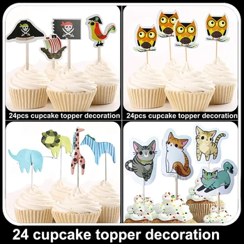 

720pcs animal owl fox rabbits bird lion king zebra elephant Giraffe cupcake topper for christmas birthday wedding decoration