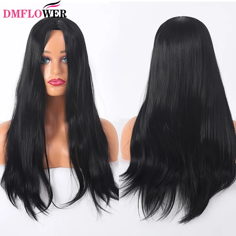 

Long Straight Synthetic Wig with Headband Black High Gloss Wig 24 Inch Women's Wig with Headband S Daily Party Wear