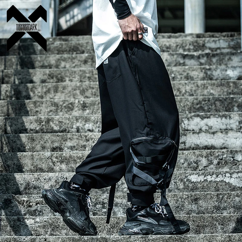 

11 BYBB'S DARK Hip Hop Tactics Cargo Pants Men Harajuku Streetwear Joggers Pant Harem Loose Pocket Ribbon Trousers Male XN34