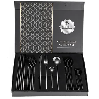 24PCS Black Cutryry Set Fork Spoon Knife Kitchen Tableware Set 304 Stainless Steel Dinner Dinnerware Set Holiday Craft Gift Box
24PCS Black Cutryry Set Fork Spoon Knife Kitchen Tableware Set 304 Stainless Steel Dinner Dinnerware Set Holiday Craft Gift Box