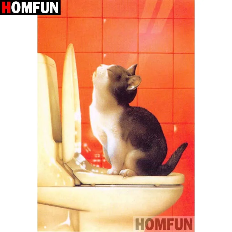 Алмазная живопись HOMFUN A30157 алмазная вышивка Кот туалет прямоугольная/круглая для