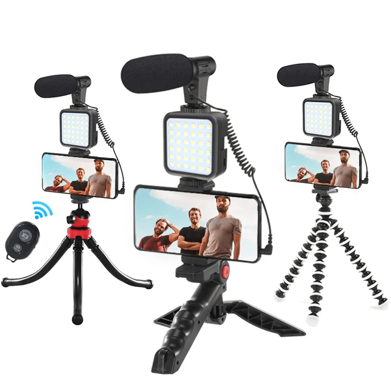 Professional Studio Microphone For Phone Camera Vlog Video Recording Condenser with Tripod LED Light Tabletop Stand | Электроника