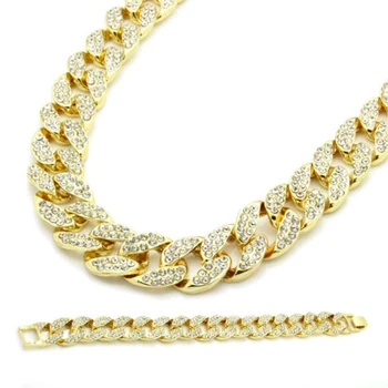 Hip Hop Iced Out Miami Curb Cuban Link Chain for Mens Bling Crystal Rhinestone CZ Rapper Gold Necklace Bracelet Jewelry
Hip Hop Iced Out Miami Curb Cuban Link Chain for Mens Bling Crystal Rhinestone CZ Rapper Gold Necklace Bracelet Jewelry