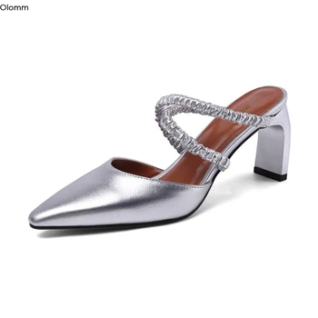 Olomm Handmade Women Leather Slipper Sandals Square Low Heels Sandals Pointed Toe Gorgeous Silver Black Party Shoes US Size 4-10
Olomm Handmade Women Leather Slipper Sandals Square Low Heels Sandals Pointed Toe Gorgeous Silver Black Party Shoes US Size 4-10