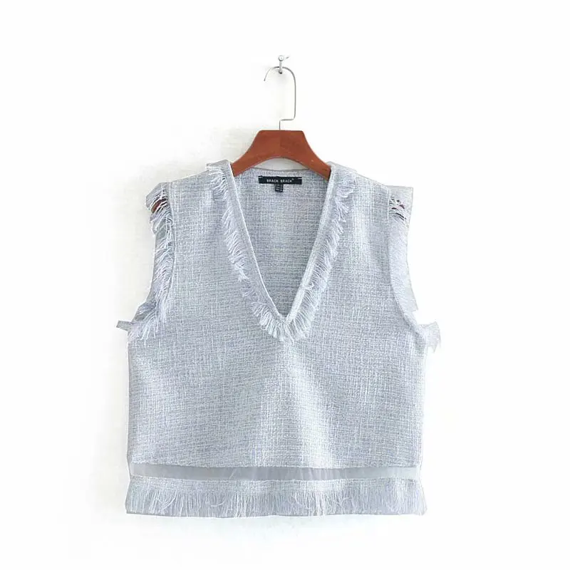 women elegant V neck tassel decoration casual woolen blouses chic shirts female sleeveless vest leisure blusas hem organza patchwork chemise tops LS4302 
women elegant V neck tassel decoration casual woolen blouses chic shirts female sleeveless vest leisure blusas hem organza patchwork chemise tops LS4302