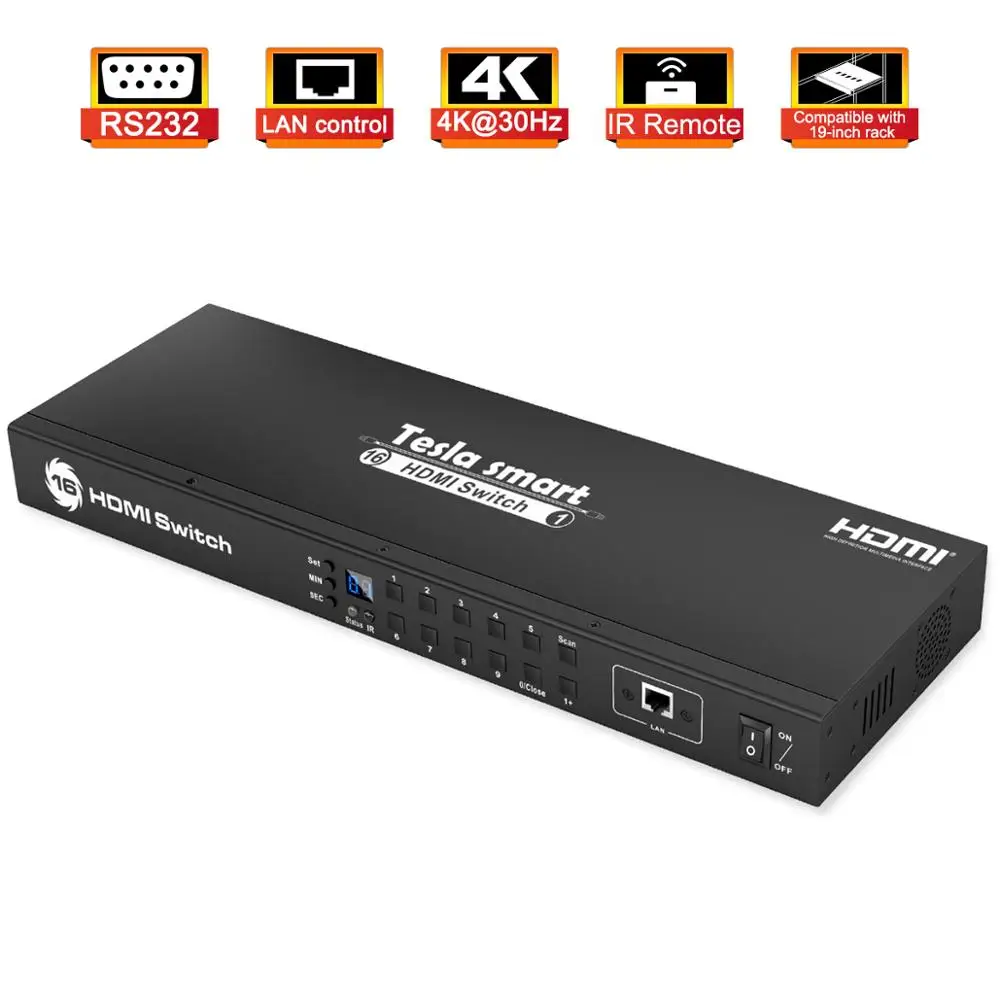 Tesla Smart Rack Mount Video Audio HDMI Switch 16 Port HDMI Switcher 16 In 1 Out Support 3840*2160/4K
Tesla Smart Rack Mount Video Audio HDMI Switch 16 Port HDMI Switcher 16 In 1 Out Support 3840*2160/4K