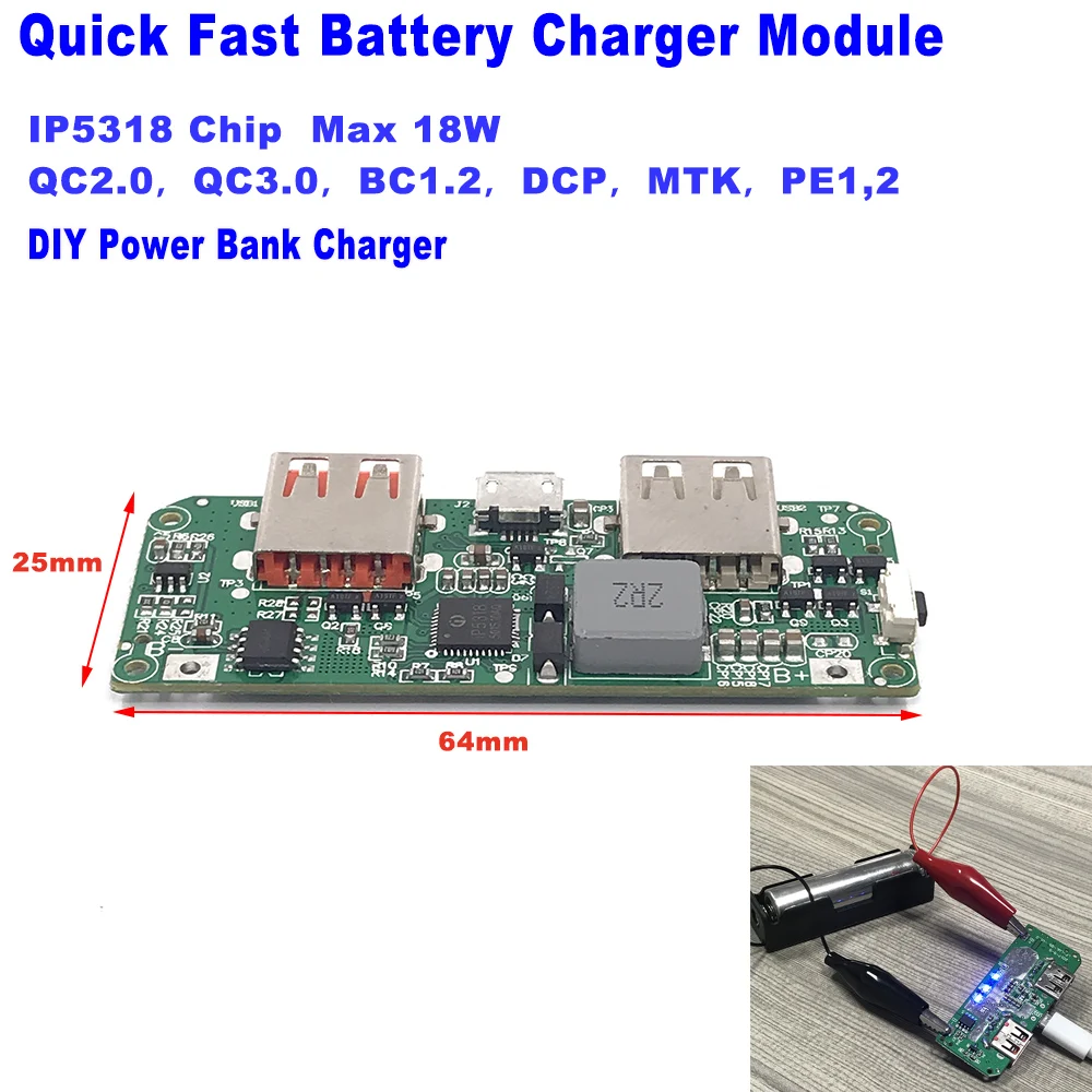 Dual USB 5V 9V 12V QC 3.0 Quick Charging Board Fast Charger module for Li-ion Lithium 18650 Battery DIY Mobile Power bank
Dual USB 5V 9V 12V QC 3.0 Quick Charging Board Fast Charger module for Li-ion Lithium 18650 Battery DIY Mobile Power bank