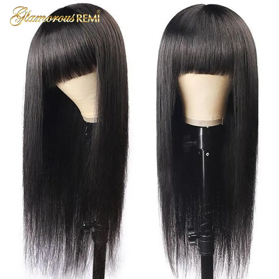 Бразильские прямые парики из человеческих волос с челкой плотность 150 волосы Remy