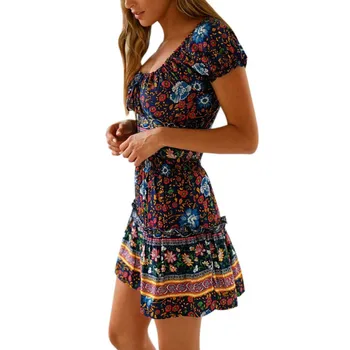 Skirt suit sexy square collar strap print waist skirt suit T6
Skirt suit sexy square collar strap print waist skirt suit T6