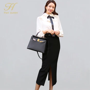 H Han Queen Women 2020 Spring OL Work Wear 2 Pieces Set Bow Ruffles Blouses & Sexy Split Sheath Pencil Bodycon Skirt Casual Sets 
H Han Queen Women 2020 Spring OL Work Wear 2 Pieces Set Bow Ruffles Blouses & Sexy Split Sheath Pencil Bodycon Skirt Casual Sets