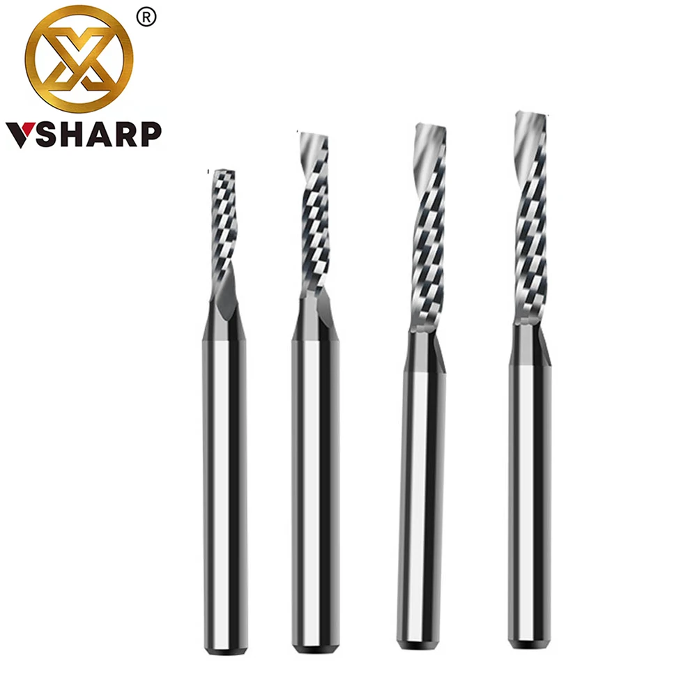 Vsharp AAA CNC 1 Flute Spiral End Mill 3.175mm Shank Tungsten Carbide Milling Cutter Engraving Cutting CNC Bit For Acrylic PVC
Vsharp AAA CNC 1 Flute Spiral End Mill 3.175mm Shank Tungsten Carbide Milling Cutter Engraving Cutting CNC Bit For Acrylic PVC