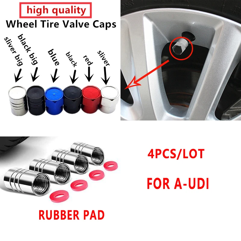 

4pcs Car styling Car Wheel Tire Valves Tyre Air Caps For Audi b5 b6 b7 b8 A3 A4 A4L A5 A6 A6L C5 C6 RS4 RS5 Q3 Q5 Q7 TT