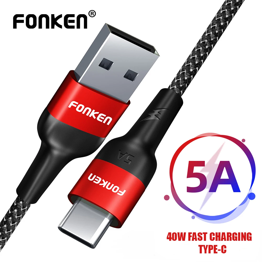 FONKEN 5A USB C кабель 40 Вт Быстрая Зарядка Тип кабели для HUAWEI P30 MATE 20 PRO быстрое зарядное