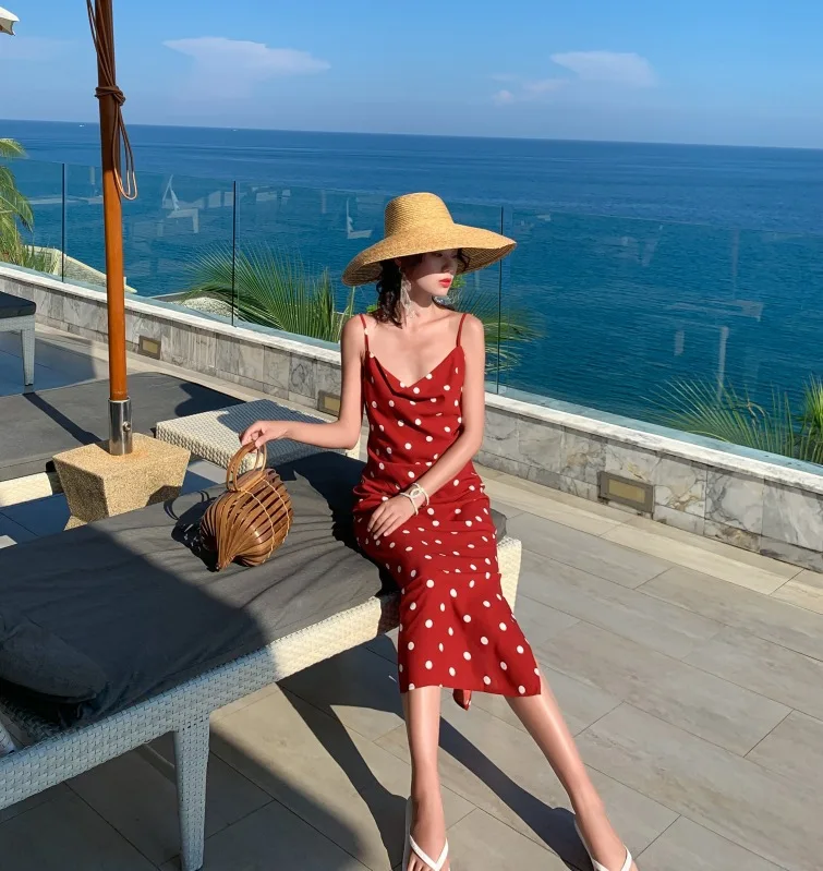 2019 New Style Women's Summer French Polka Dot Mid-length Base-Slit Strapped Dress Dress
2019 New Style Women's Summer French Polka Dot Mid-length Base-Slit Strapped Dress Dress