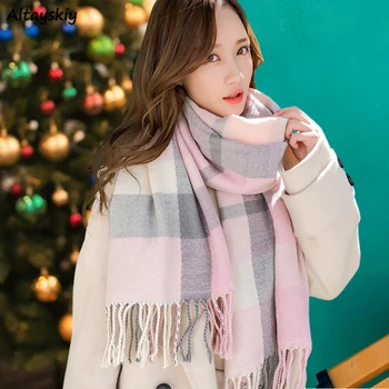 Scarves Wraps Women Tassel Plaid All-match New Arrivals Sweet Lovely Korean Style Harajuku Womens Students Modern School Warm 
Scarves Wraps Women Tassel Plaid All-match New Arrivals Sweet Lovely Korean Style Harajuku Womens Students Modern School Warm