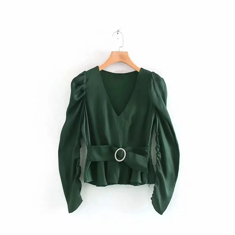 Belt Decoration Women Puff Sleeve Satin Shirt V Neck Smock 2019 Autumn Leisure Solid Lady Blouse Loose Tops S6676
Belt Decoration Women Puff Sleeve Satin Shirt V Neck Smock 2019 Autumn Leisure Solid Lady Blouse Loose Tops S6676