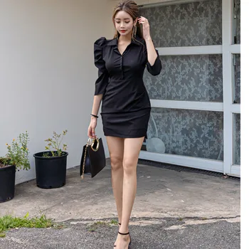 Large Size Ladies Korean Style Mini Vintage Dress Autumn Winter Black Office Dress Women Puff Sleeve Singer Button Shirt Dress
Large Size Ladies Korean Style Mini Vintage Dress Autumn Winter Black Office Dress Women Puff Sleeve Singer Button Shirt Dress