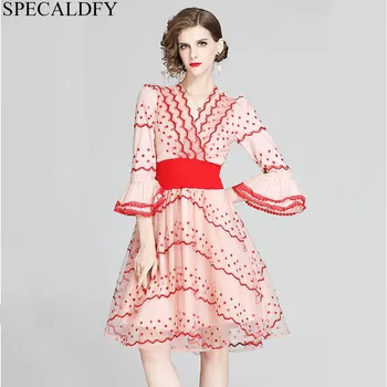Spring Summer Sweet Pink Sheer Mesh Dress Women Flare Sleeve Embroidery Elegant Dress Knee Length Ball Grown Sexy Party Dresses 
Spring Summer Sweet Pink Sheer Mesh Dress Women Flare Sleeve Embroidery Elegant Dress Knee Length Ball Grown Sexy Party Dresses