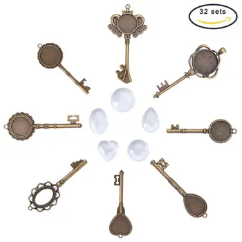 32 Pack Key Pendant Making Sets Alloy Pendant Trays with Glass Cabochons
32 Pack Key Pendant Making Sets Alloy Pendant Trays with Glass Cabochons