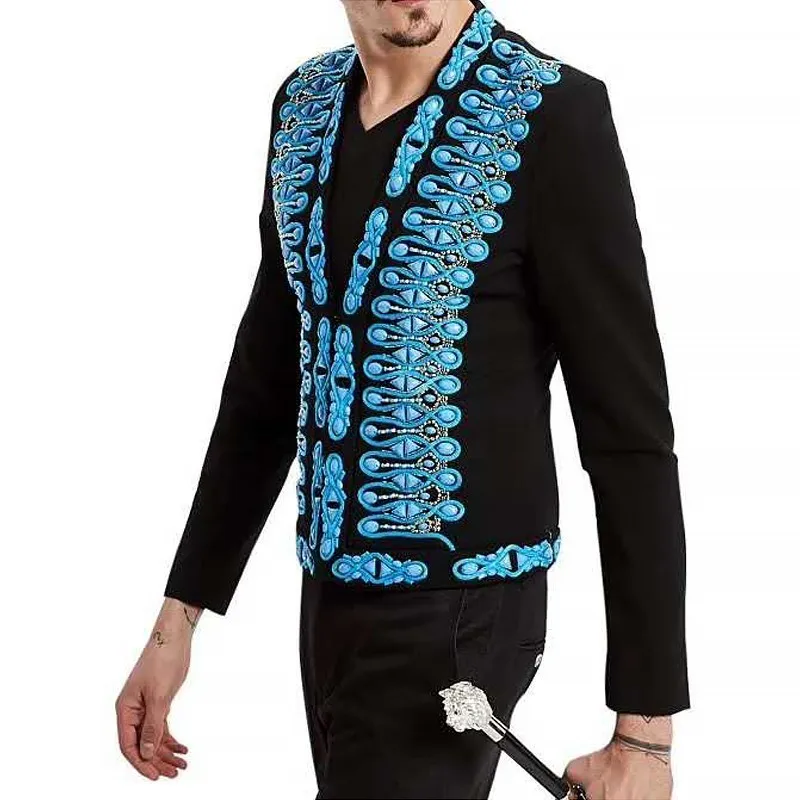New Tide Male Vocal Concert Stage Bar Singer Casual Coat Handmade Costume Blue Crystals Beading Mens Jacket Court Dress
New Tide Male Vocal Concert Stage Bar Singer Casual Coat Handmade Costume Blue Crystals Beading Mens Jacket Court Dress
