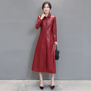 Plus Size M-5XL Long PU Leather Trench Coat Women Autumn Winter New Fashion Slim Belt Black Red Green Overcoat Long Windbreaker
Plus Size M-5XL Long PU Leather Trench Coat Women Autumn Winter New Fashion Slim Belt Black Red Green Overcoat Long Windbreaker