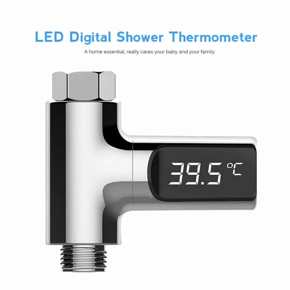 

LED Display Celsius Water Temperature Meter Monitor Electricity Shower Thermometer 360 Degrees Rotation Flow Self-Generating