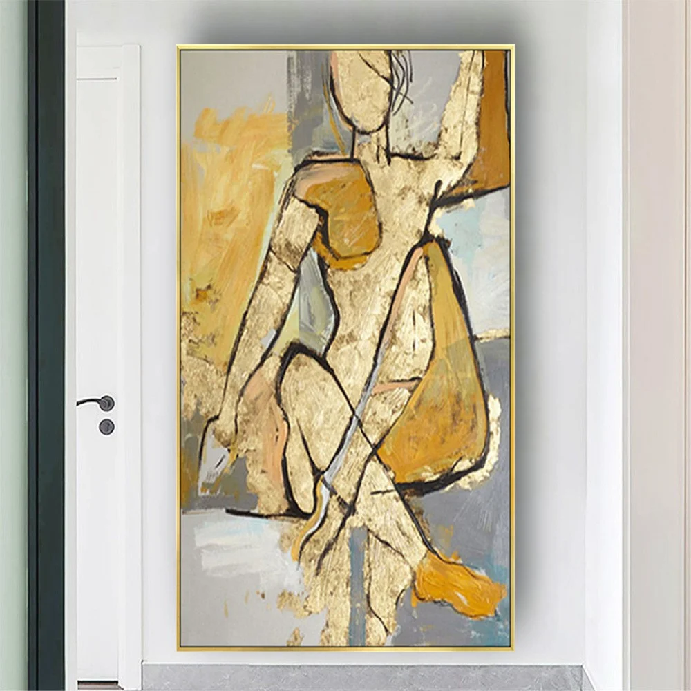 

100% Handmade Gold Foil Oil Paintings On Canvas Mural Abstract Image Art Picasso Works Wall Poster For Home Living Room Decor