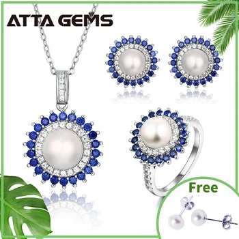 Natural Fresh Water Pearl Sterling Silver Jewelry Set Created Blue Sapphire Women' Favorite Classic Jewelry Set for Wedding
Natural Fresh Water Pearl Sterling Silver Jewelry Set Created Blue Sapphire Women' Favorite Classic Jewelry Set for Wedding