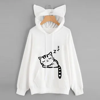 Coat women's sweatshirt худи hoodies толстовки sports Leisure Cat Long Sleeve Hoodie Sweatshirt Hooded Pullover Tops Blouse h4