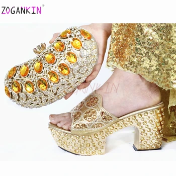 Comfortable Heels Slipper with Platform Italian Women Shoes and Bag Set in Golden Color High Quality Lady Shoes and Bag for Part
Comfortable Heels Slipper with Platform Italian Women Shoes and Bag Set in Golden Color High Quality Lady Shoes and Bag for Part