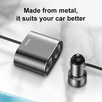 Baseus Universal 2 Ways Car Auto Cigarette Lighter Dual USB Charger socket power adapter 2.1A / 1.0A 80W Splitter Charger 12V 
Baseus Universal 2 Ways Car Auto Cigarette Lighter Dual USB Charger socket power adapter 2.1A / 1.0A 80W Splitter Charger 12V