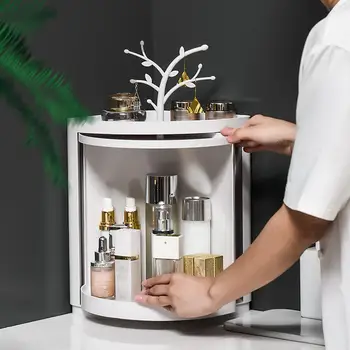 Rotatable Bathroom Makeup Organizer Corner Plastic Wall Mounted Storage Rack Box 
Rotatable Bathroom Makeup Organizer Corner Plastic Wall Mounted Storage Rack Box