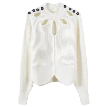 Womens Turtlenck Knitted White Sweater Drop Hollow out Long Sleeve Knitwear Jumper Female Curved Hem Pullover Tops With Buttons
Womens Turtlenck Knitted White Sweater Drop Hollow out Long Sleeve Knitwear Jumper Female Curved Hem Pullover Tops With Buttons