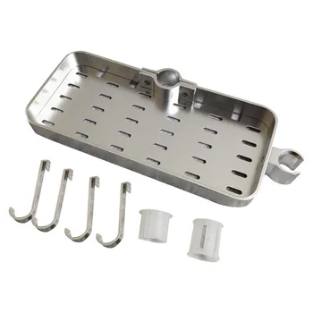 Storage Rack Tray Draining With 4 Hooks Space Aluminum Easy Install Home Bathroom Shelf For Shower Rod Hotel Rectangle Durable 
Storage Rack Tray Draining With 4 Hooks Space Aluminum Easy Install Home Bathroom Shelf For Shower Rod Hotel Rectangle Durable
