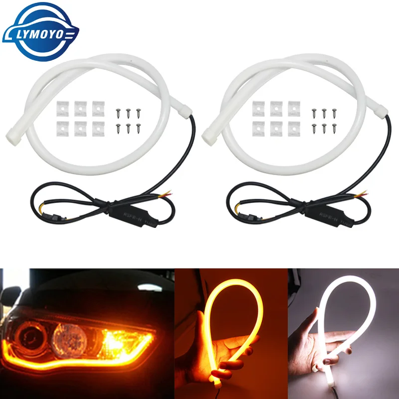 

2pc DRL White turn Yellow 30/45/60cm Flexible strips Turn Signal Brake Daytime Running Light LED Tube Style AUTO Waterprrof 12V