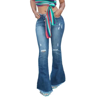 Women Pants Fashion Retro Hole Denim Flares High Waist Trousers Ripped Skinny Blue Vintage Ladies Elastic Flare Jean Pants
Women Pants Fashion Retro Hole Denim Flares High Waist Trousers Ripped Skinny Blue Vintage Ladies Elastic Flare Jean Pants