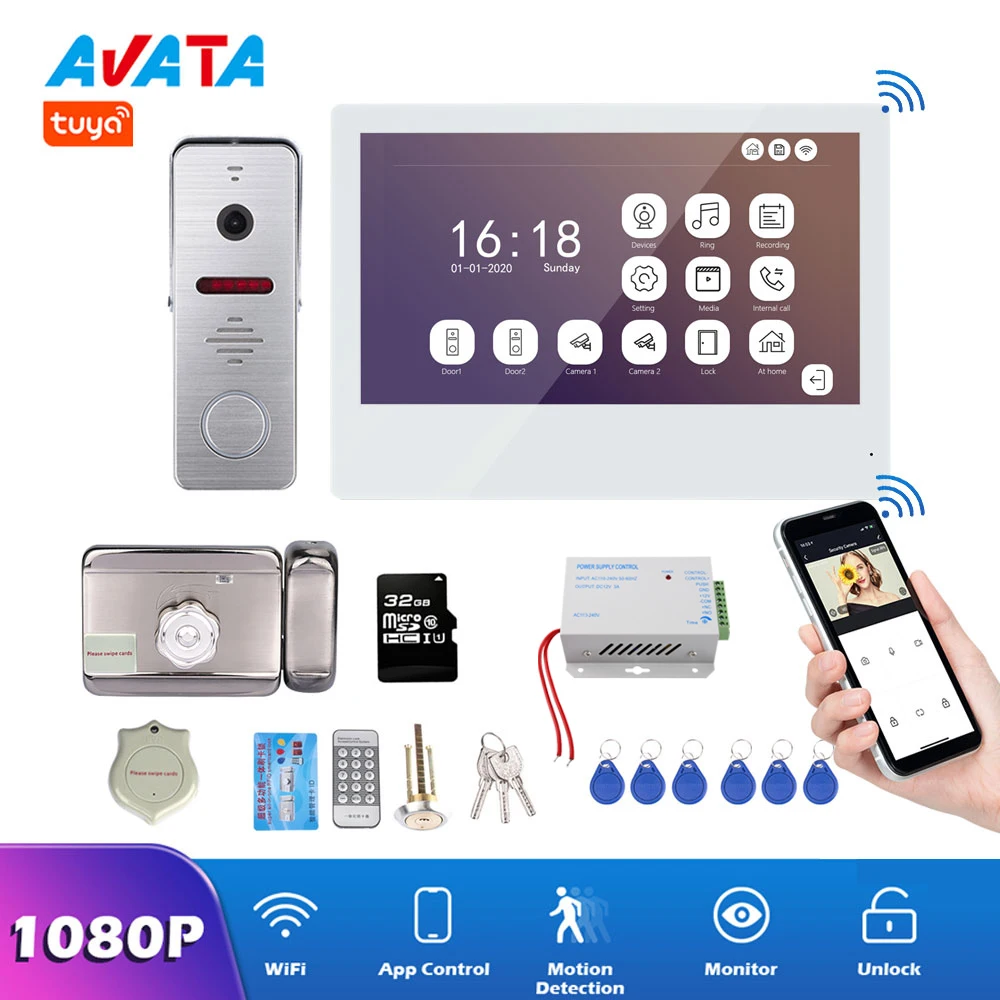Беспроводной видеодомофон TUYA 1080P, 10 дюймов, Wi-Fi, видеодомофон с дверным звонком и камерой
Беспроводной видеодомофон TUYA 1080P, 10 дюймов, Wi-Fi, видеодомофон с дверным звонком и камерой