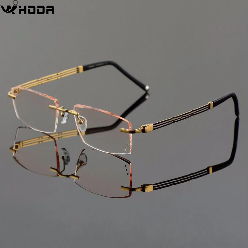 

Pure β Titanium Men's Diamond Trimming Cutting Rimless Lens, Gradient Frameless Anti Blue Ray Myopia Glasses Frame F6637