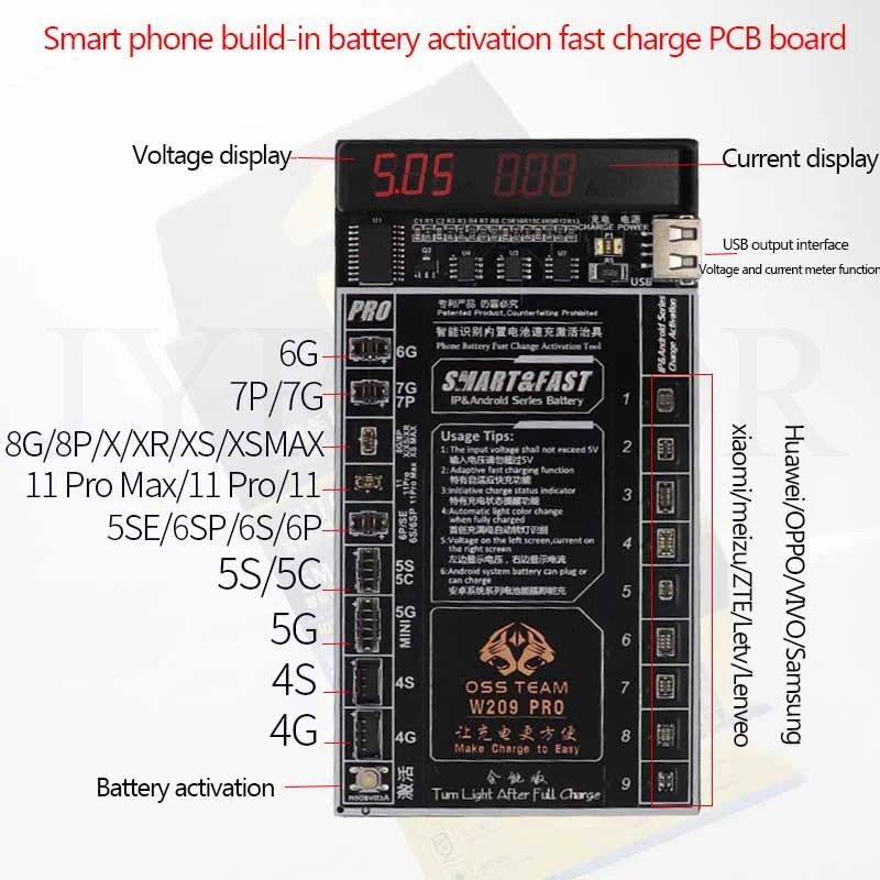 Jyrkior For iPhone X/XS/MAX 11 Pro Max 8/8P/7/Samsung Battery Fast Charger /Activation Circuit Tester PCB Board Repair Tools