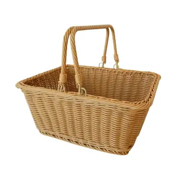 Rectangular Imitation Rattan Storage Basket Shopping Basket Market Basket with Swimming Handle Resin Wicker Picnic Basket
Rectangular Imitation Rattan Storage Basket Shopping Basket Market Basket with Swimming Handle Resin Wicker Picnic Basket