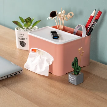 Multifunction with Lid Tissue Box Household Plastic Dust-proof Tissue Holder Home Office Storage Box Container Desktop Decor
