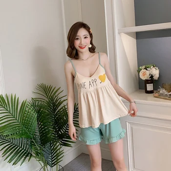 Casual Two-piece Summer Pajamas Sets Sleeveless Cartoon Print Tops with Chest Pad and Shorts Women Pajamas Set
Casual Two-piece Summer Pajamas Sets Sleeveless Cartoon Print Tops with Chest Pad and Shorts Women Pajamas Set