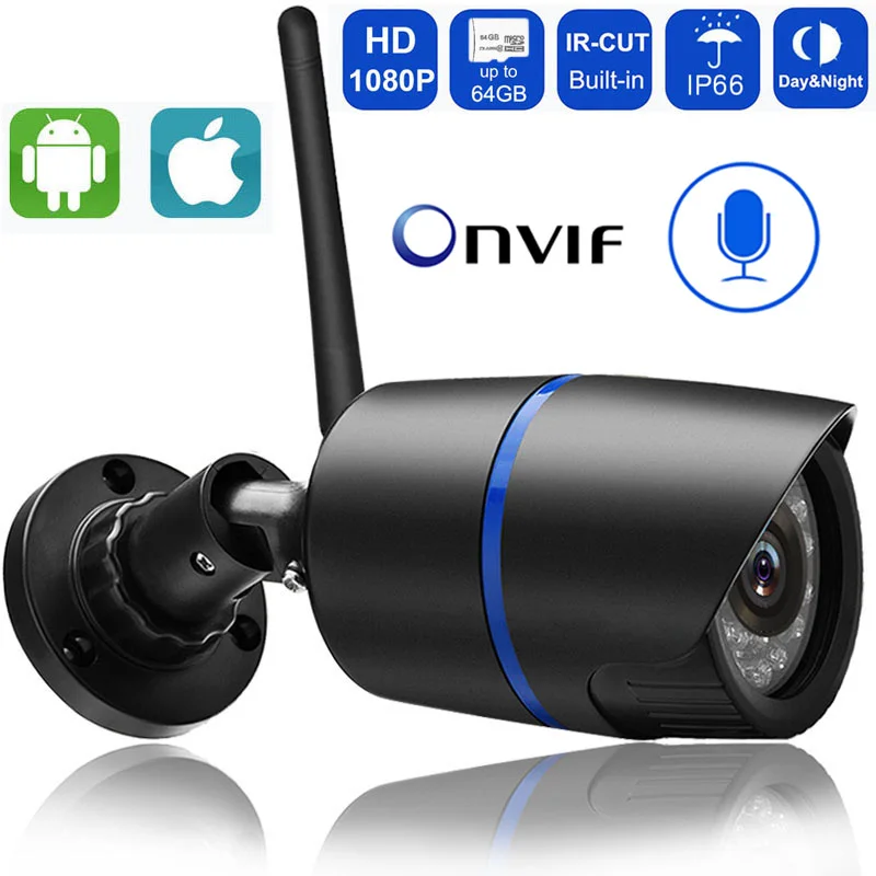 

Outdoor wifi Camera 1080P 720P ONVIF Wireless P2P CCTV Bullet IP Camera Waterproof Audio Record Miscro SD Card Slot Yoosee App