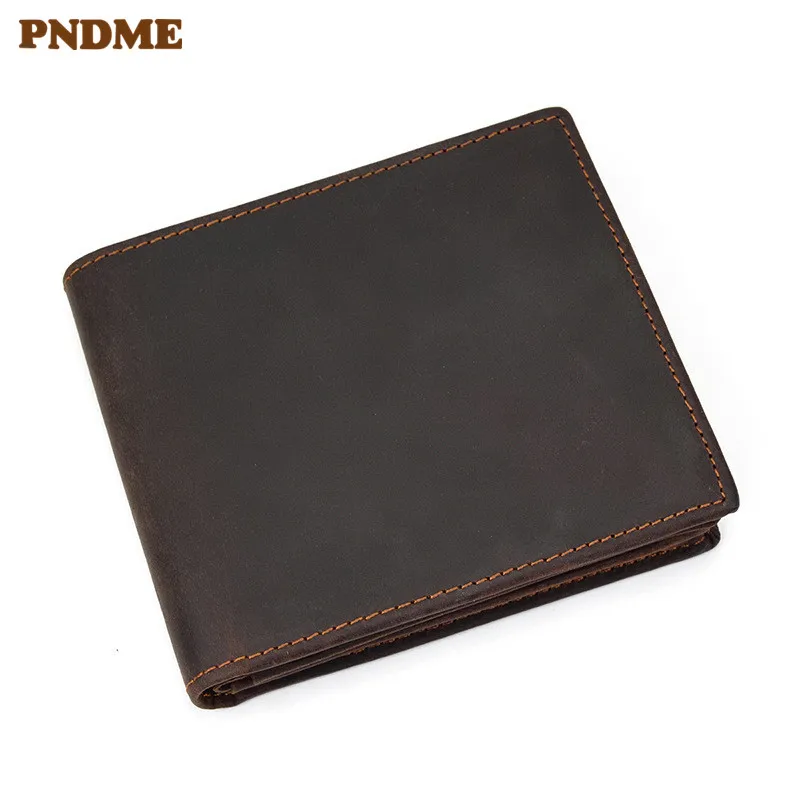 PNDME vintage crazy horse cowhide men's wallet simple high quality luxury leather short ID card holder purses thin money bag
PNDME vintage crazy horse cowhide men's wallet simple high quality luxury leather short ID card holder purses thin money bag