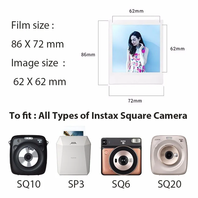 Оригинальная пленка Fujifilm Instax Square Instant white edge от 10 до 100 листов для камер гибридного
