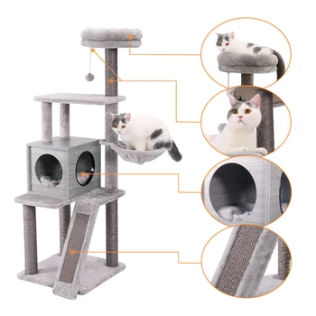 Cat Tree Modern Cat Wood Furniture Featuring 2 Super Large Condos Sturdy Cat Scratching Posts With Dangling Balls And Perches
Cat Tree Modern Cat Wood Furniture Featuring 2 Super Large Condos Sturdy Cat Scratching Posts With Dangling Balls And Perches