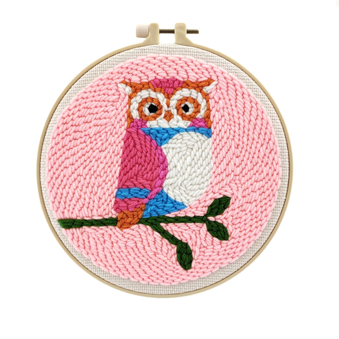 

6 Kinds DIY Embroidery Knitting Wool Rug Hooking Kit Handcraft Woolen Hand Made Gift with 20cm frame Punch Needle - Owl