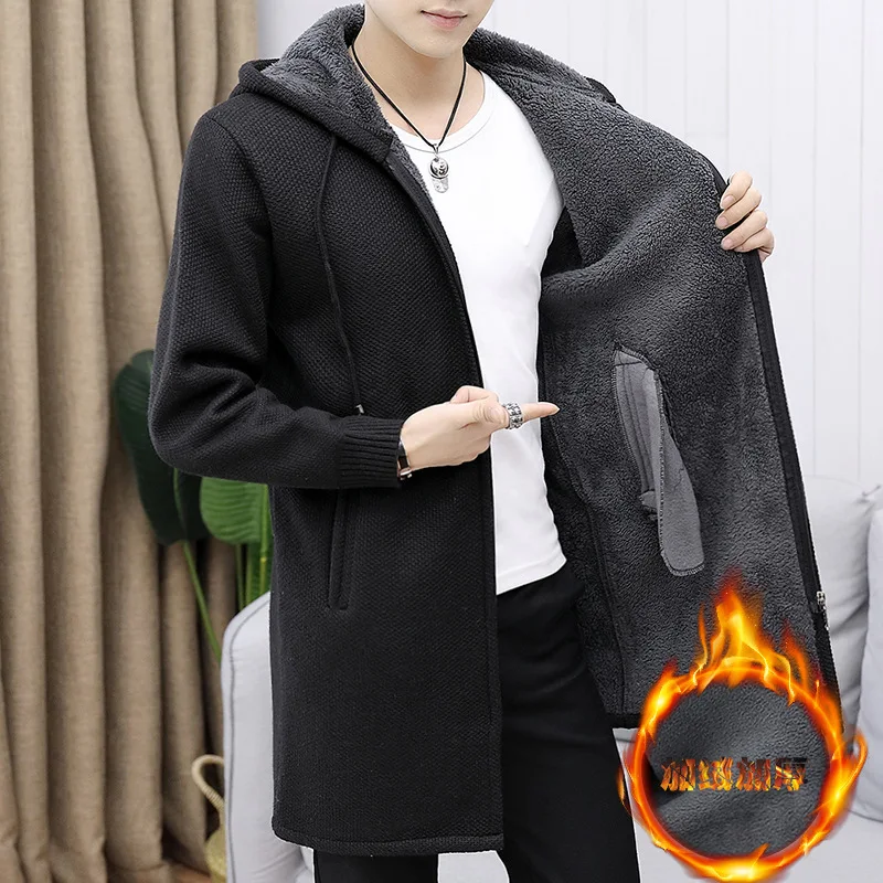 Men's Wool Cardigan Slim Fit Autumn Winter Warm Thick Solid Hooded Zipper Long Jackets Knitted Cotton Casual Fsashion Sweaters
Men's Wool Cardigan Slim Fit Autumn Winter Warm Thick Solid Hooded Zipper Long Jackets Knitted Cotton Casual Fsashion Sweaters