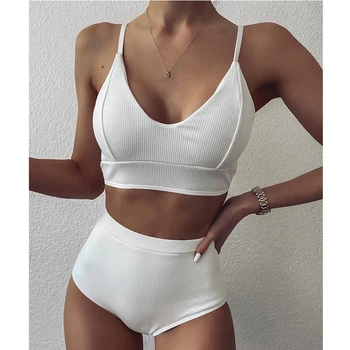 Mossha Ribbed bikini 2020 mujer Solid white sport swimsuit women Sexy high waist swimwear women Bandeau push up bathing suit new
Mossha Ribbed bikini 2020 mujer Solid white sport swimsuit women Sexy high waist swimwear women Bandeau push up bathing suit new