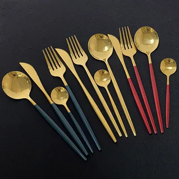 24Pcs Colorful Dinnerware Set 304 Stainless Steel Cutlery Set Kitchen Mirror Gold Tableware Set Knife Fork Spoon Dinner Set
24Pcs Colorful Dinnerware Set 304 Stainless Steel Cutlery Set Kitchen Mirror Gold Tableware Set Knife Fork Spoon Dinner Set